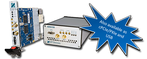 The ADQ V6 Family is also available with cPCIe/PXIe and USB interface